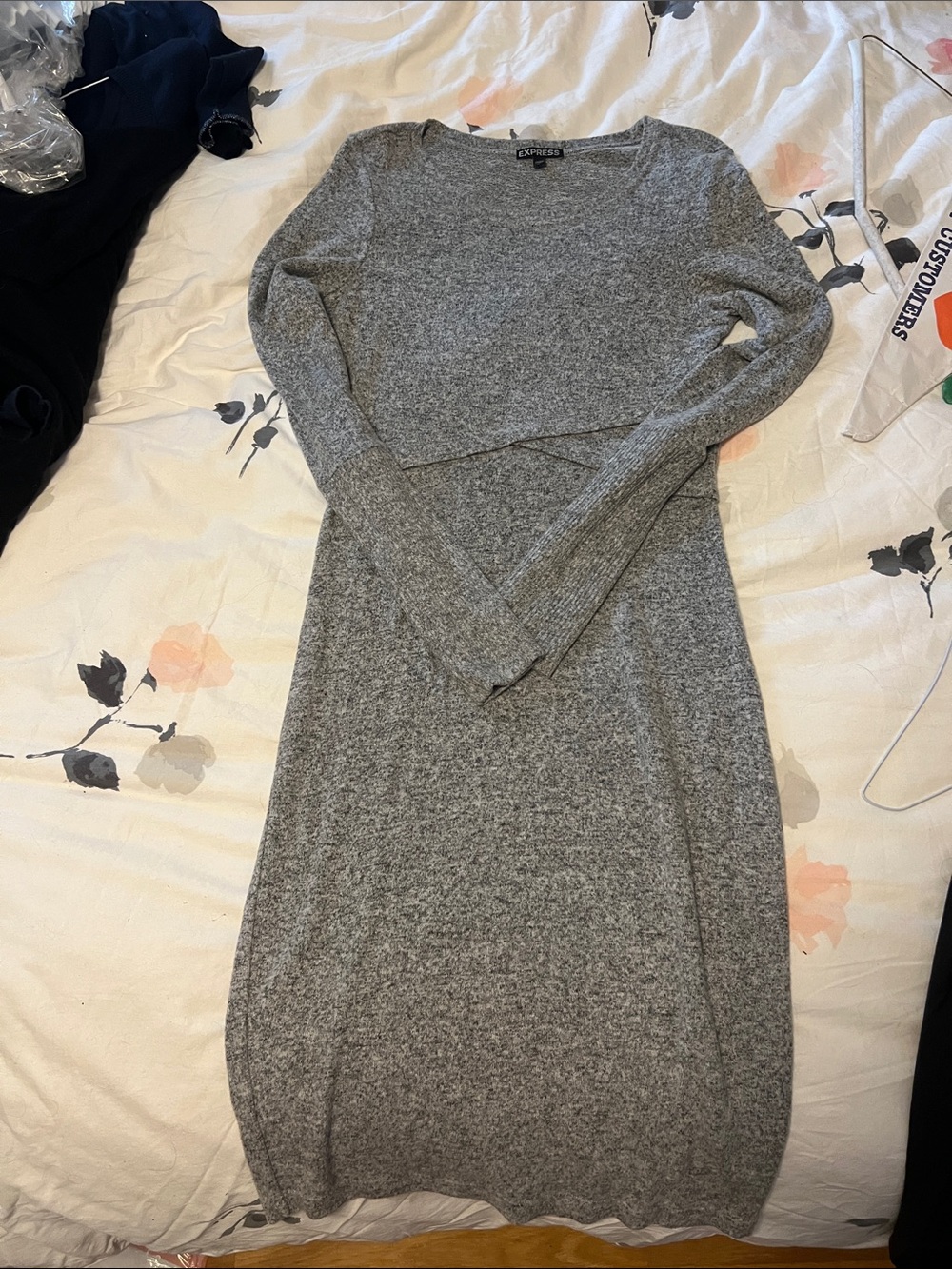 Express Heather Gray Knit Long Sleeve Sweater Dress